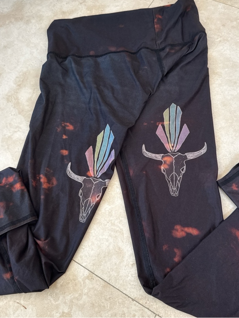 Girls Black Tie-Dye Skull Graphic Leggings